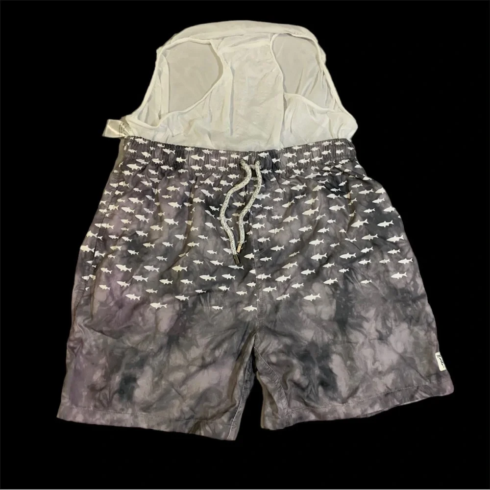 THE ENDLESS SUMMER (XL) Swim Short Gray White Fish All-Over Print Lined Like New